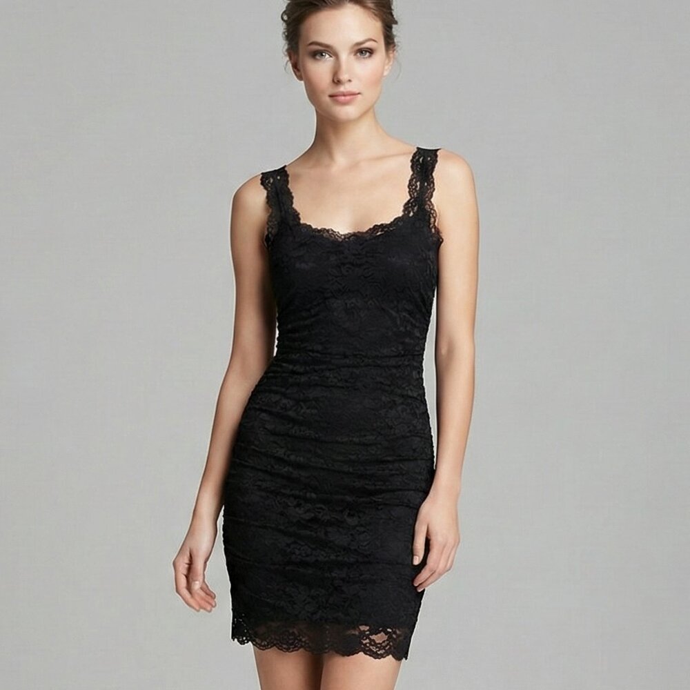 Y2k Victoria's Secret Moda Dress XS Whimsigoth Lace Ruched Mini Bodycon Black